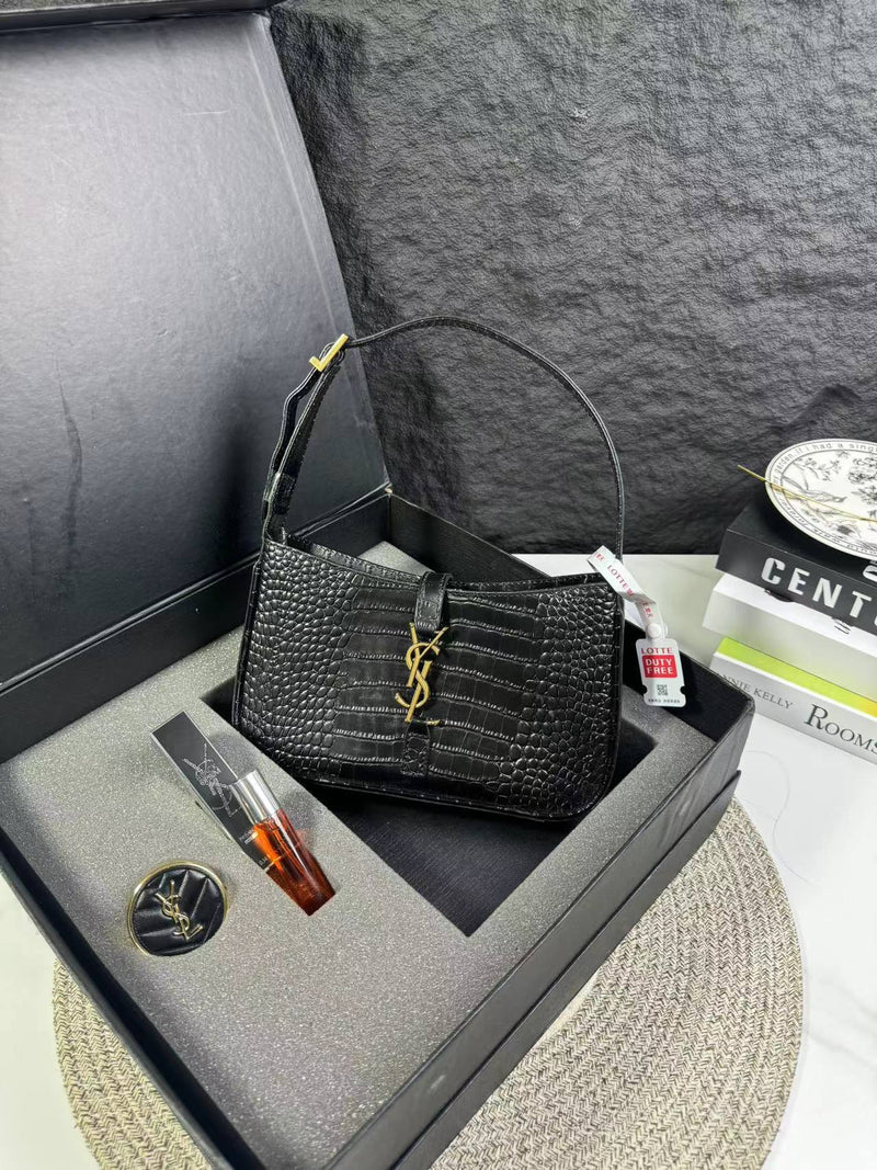 Bolsa YSL Luxo Edição Especial – Textura Croco + Perfume + Espelho (Kit Presenteável)