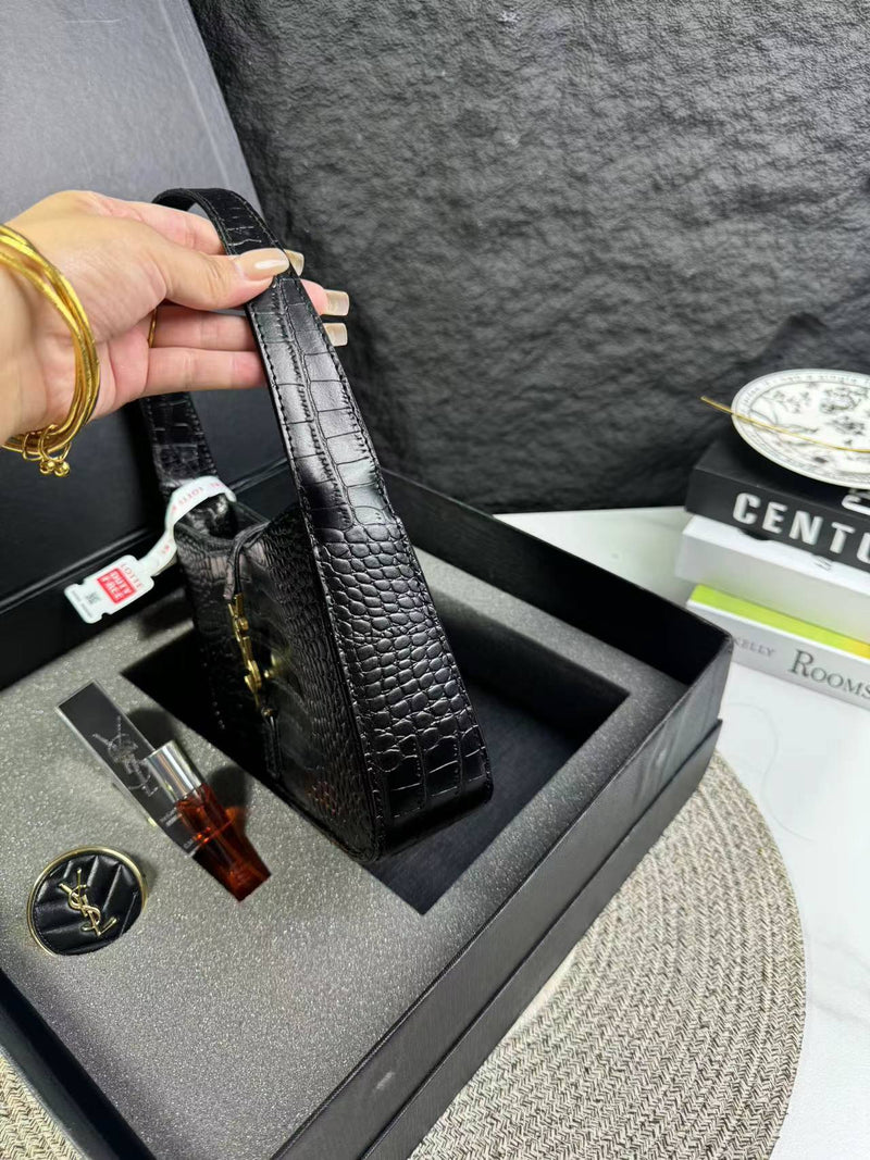Bolsa YSL Luxo Edição Especial – Textura Croco + Perfume + Espelho (Kit Presenteável)