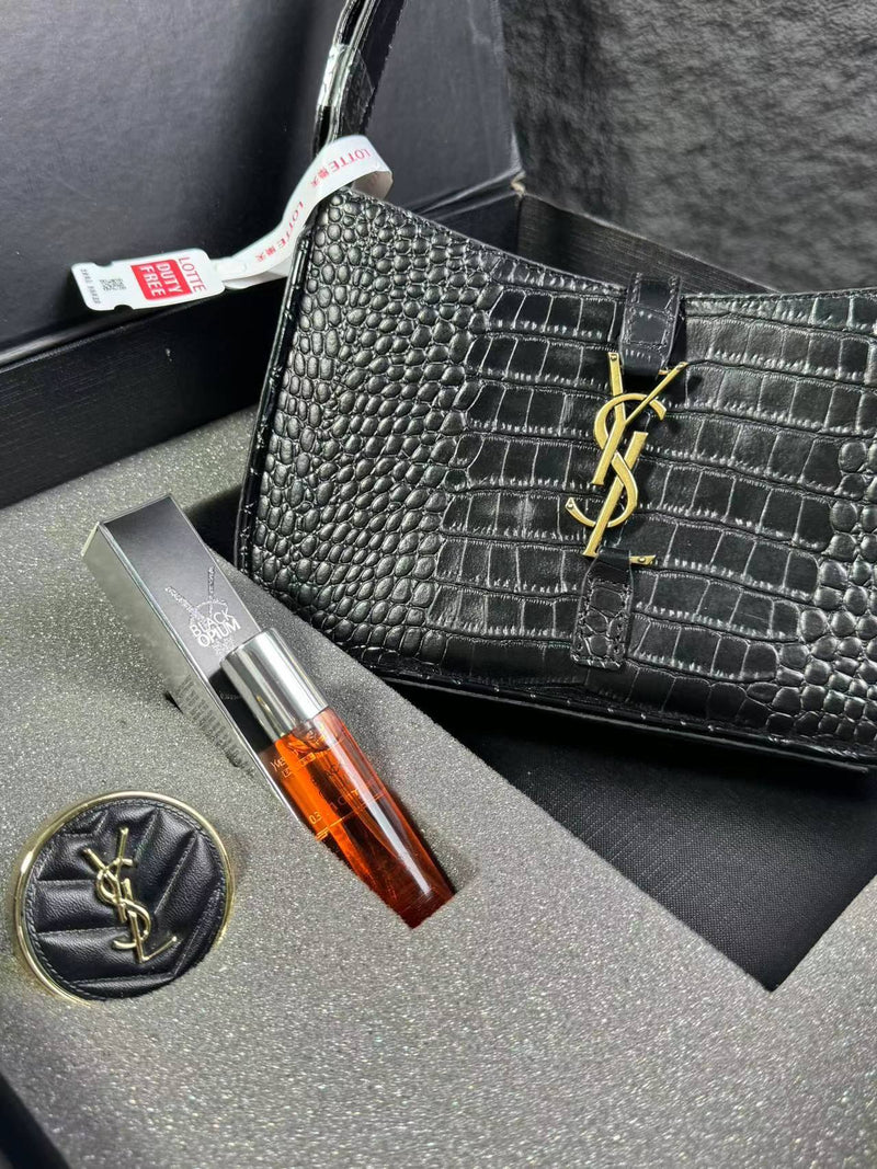 Bolsa YSL Luxo Edição Especial – Textura Croco + Perfume + Espelho (Kit Presenteável)