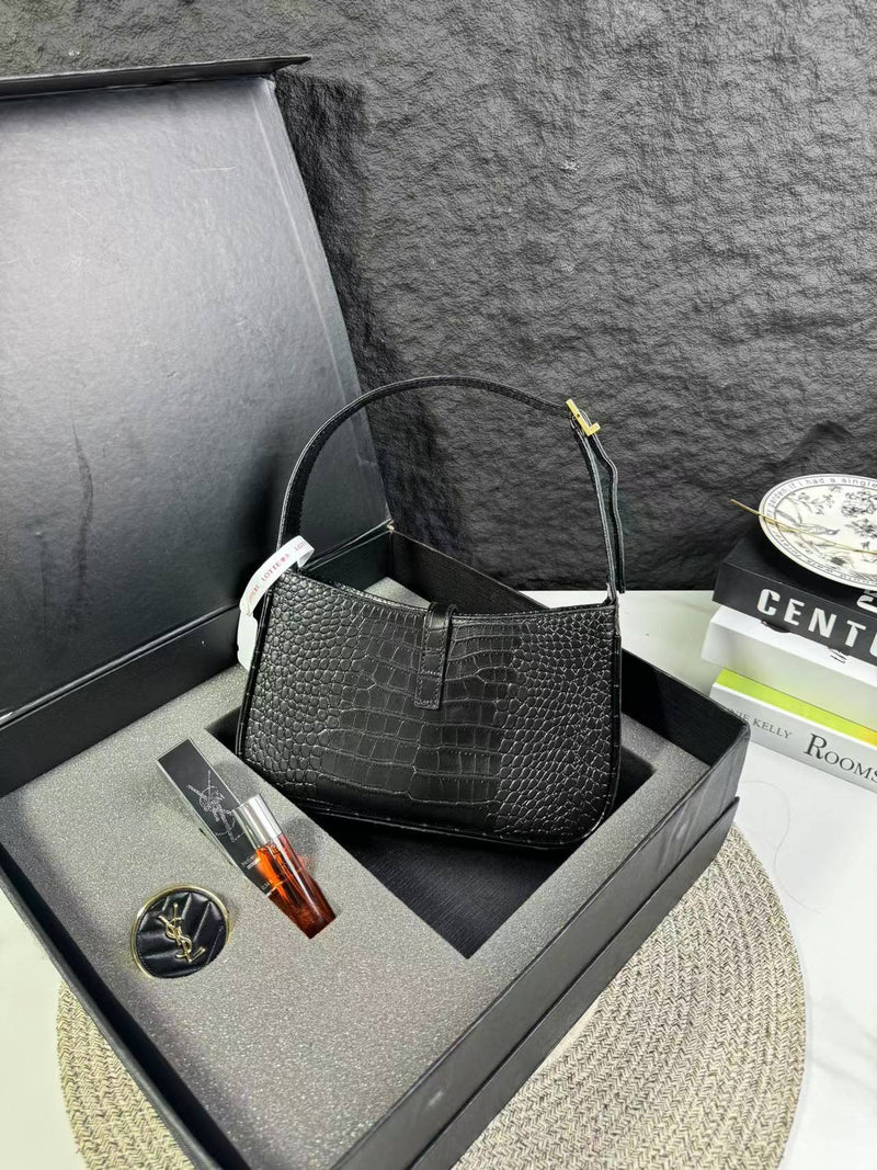 Bolsa YSL Luxo Edição Especial – Textura Croco + Perfume + Espelho (Kit Presenteável)